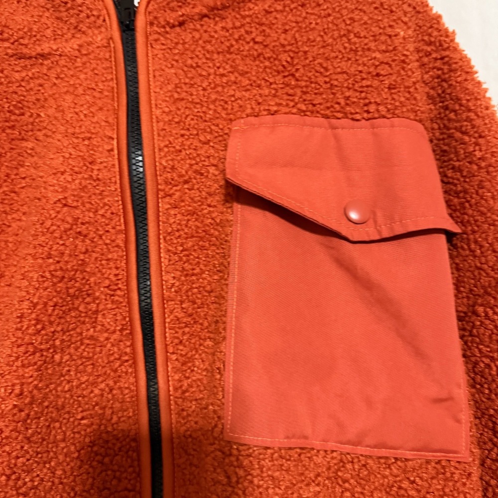 Old Navy Cozy Sherpa Hooded Full Zip Jacket Pockets Mesa Rock Orange Unisex XXL - Picture 2 of 8